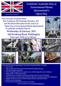 The Governor’s Standard   Celebrate Australia Day at  Government House  Queensland’s  Open Day 