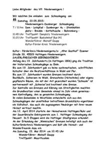 Liebe Mitglieder des Vfl Niederwenigern ! Wir möchten Sie einladen zum Schnadegang am: Samstag, : Niederwenigern-Dumberger Schnadegang T / 10 km Dom – Leinpfad – Dumberger Au - Steinkohlen platz–- Bredde