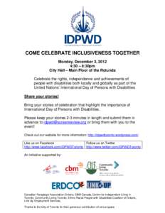 Independent living / Disability / Toronto / Health / Disability rights / International Day of People with Disability