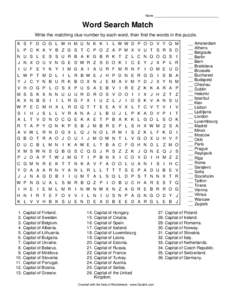 Name ______________________________________  Word Search Match Write the matching clue number by each word, then find the words in the puzzle. K S F D O G L W H M U N K K