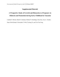 Environmental Health Perspectives doi:[removed]ehp[removed]Supplemental Material A Prospective Study of Growth and Biomarkers of Exposure to Aflatoxin and Fumonisin during Early Childhood in Tanzania Candida P. Shirima, 
