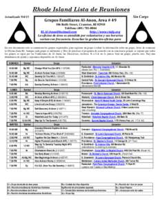 Rhode Island Lista de Reuniones ActualizadoGrupos Familiares Al-Anon, Area # 49  Sin Cargo