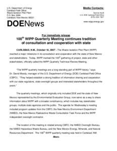 100th WIPP Quarterly Meeting continues tradition of consultation and cooperation with state