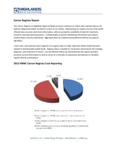 Cancer Registry Report The Cancer Registry at Highlands Regional Medical Center continues to collect and maintain data on all patients diagnosed and/or treated for cancer at our facility. Maintaining our registry ensures