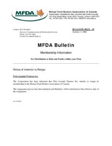 Notice of Intention to Resign Bulletin #0222-M - First Leaside Finance Inc.