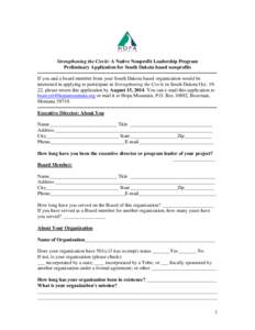 Strengthening the Circle: A Native Nonprofit Leadership Program Preliminary Application for South Dakota based nonprofits --------------------------------------------------------------------------------------------------