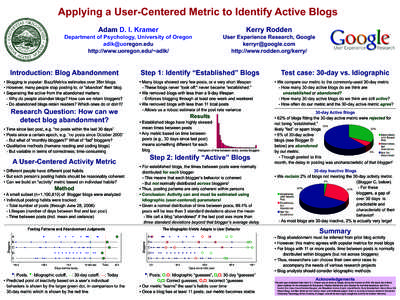 Applying a User-Centered Metric to Identify Active Blogs Adam D. I. Kramer Kerry Rodden  Department of Psychology, University of Oregon