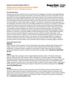Extension Investment Option[removed]Adding Value through Small Business Support Applied Economics and College of Business  The Statewide Need: