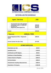 SEYCHELLES FEE SCHEDULE Agent / Services - US$