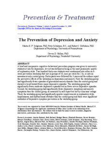 Prevention & Treatment, Volume 2, Article 8, posted December 21, 1999 Copyright 1999 by the American Psychological Association