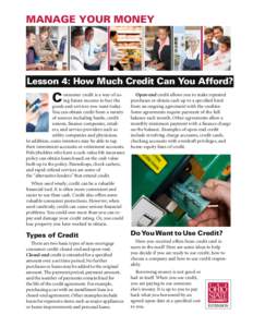 Manage Your Money  Lesson 4: How Much Credit Can You Afford? C