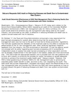 DeLauro Requests GAO Audit on Reducing Illnesses and Death Due to Contaminated Raw Oysters