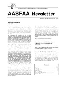 ALABAMA ASSOCIATION OF FINANCIAL AID ADMINISTRATORS  AASFAA Newsletter Summer 2001 Edition, June 14, 2001  PRESIDENT’S REPORT