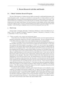 I. Recent Research Activities and Results  I-1. Climate Variations Research Program I. Recent Research Activities and Results I-1. Climate Variations Research Program