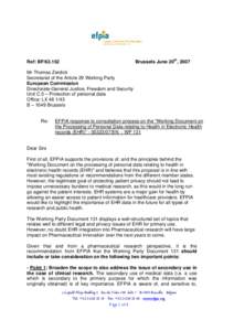 Brussels June 20th, 2007  Ref: BF[removed]Mr Thomas Zerdick Secretariat of the Article 29 Working Party European Commission