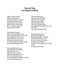 We and They! by Rudyard Kipling! ! !