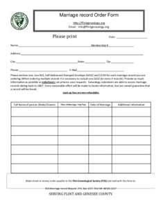 Marriage record Order Form hp://ﬂintgenealogy.org Email: info@ﬂintgenealogy.org 