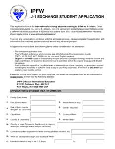International Student Services Admissions Application Form