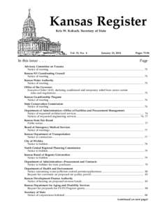 Kansas Register Kris W. Kobach, Secretary of State Vol. 33, No. 4  In this issue . . .