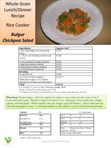 Whole Grain Lunch/Dinner Recipe Rice Cooker Bulgur Chickpea Salad