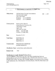 5 10(k) Summary MASTERKAO Stent (FCI) Page 1 of[removed]k) Summary as required by 21 CFR§[removed]c)