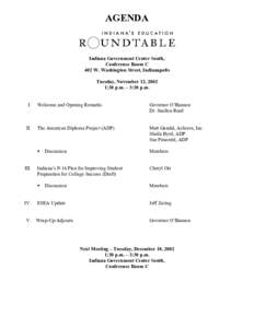 AGENDA  Indiana Government Center South, Conference Room C 402 W. Washington Street, Indianapolis Tuesday, November 12, 2002