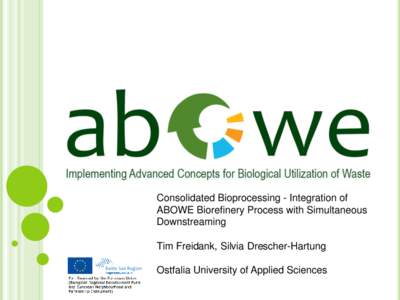 Consolidated Bioprocessing - Integration of ABOWE Biorefinery Process with Simultaneous Downstreaming Tim Freidank, Silvia Drescher-Hartung Ostfalia University of Applied Sciences