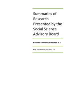 Summaries of Research Presented by the Social Science Advisory Board