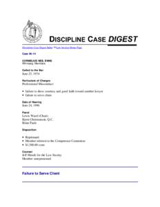 Discipline Case Digest Index  Law Society Home Page Case[removed]CORNELIUS NEIL ENNS