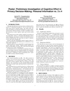 Poster: Preliminary Investigation of Cognitive Effort in Privacy Decision-Making: Personal Information vs. 3 xKovila P.L. Coopamootoo