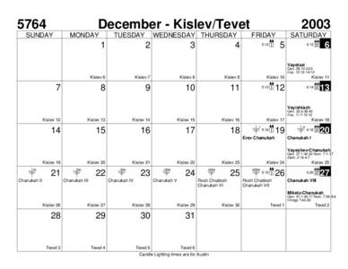 5764  December - Kislev/Tevet SUNDAY