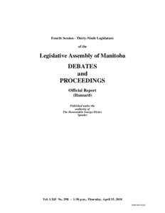 The Legislative Assembly of Manitoba Debates and Proceedings