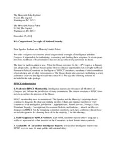 McLean /  Virginia / 9/11 Commission / United States Congress / Congressional oversight / United States Intelligence Community / United States House Permanent Select Committee on Intelligence / Office of Congressional Ethics / John Boehner / United States Senate / Government / United States House of Representatives / Central Intelligence Agency