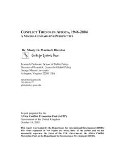 Conflict Trends in Africa: A Macro-Comparative Perspective