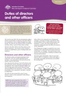 Fact sheet  Duties of directors and other officers The Corporations (Aboriginal and Torres Strait Islander) Act[removed]CATSI Act) sets