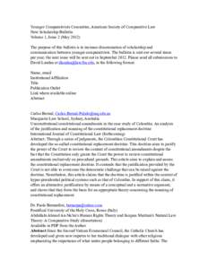 Younger Comparativists Committee, American Society of Comparative Law New Scholarship Bulletin Volume 1, Issue 2 (MayThe purpose of this bulletin is to increase dissemination of scholarship and communication betwe