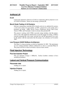 REVISED  Monthly Progress Report – September 2003 Gas Over Bitumen Technical Solution Industry & Government Collaboration