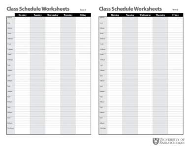 Class Schedule Worksheets Monday Tuesday  Wednesday