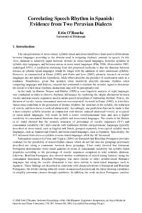 Correlating Speech Rhythm in Spanish: Evidence from Two Peruvian Dialects