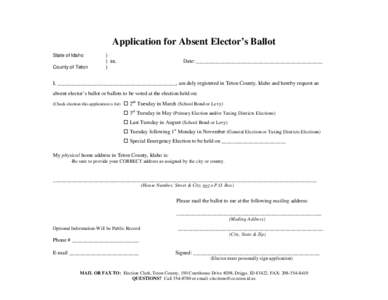 Application for Absent Elector’s Ballot