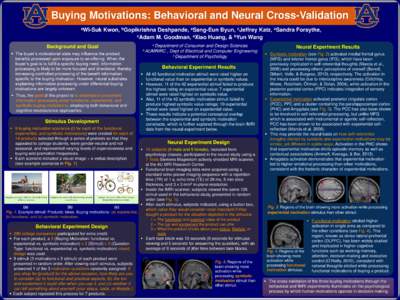 Buying Motivations: Behavioral and Neural Cross-Validation aWi-Suk Kwon, bGopikrishna Deshpande, aSang-Eun Byun, cJeffrey Katz, aSandra Forsythe, cAdam M. Goodman, aXiao Huang, & bYun Wang