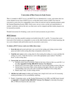 Conversion of Raw Scores to Scale Scores This is a reminder to BEST Literacy and BEST Plus test administrators, scorers, and trainers that raw scores attained on any form of BEST Literacy or the print-based version of BE