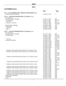 INDEX BILLS GOVERNMENT BILLS Date NO. 1 — ACT TO PERPETUATE A CERTAIN ANCIENT RIGHT (Fentie) … Introduction and First Reading