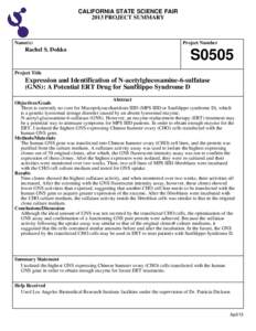 CALIFORNIA STATE SCIENCE FAIR 2013 PROJECT SUMMARY Name(s)  Rachel S. Dokko