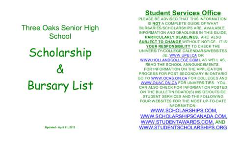 Student Services Office  Three Oaks Senior High School  Scholarship