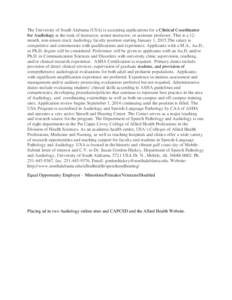 Audiology / Allied health professions / University of South Alabama / International Institute of Rehabilitation Sciences and Research / All India Institute of Speech and Hearing / Medicine / Health / Doctor of Audiology