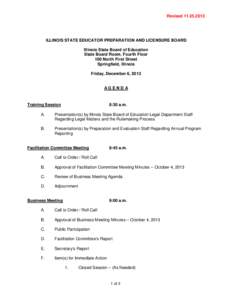 Illinois State Educator Preparation and Licensure Board (SEPLB) Meeting Agenda - December 6, 2013