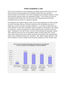 Shelter Accessibility in Iowa Title II of the American’s with Disabilities Act (ADA) requires that state and local governments provide emergency and disaster related services, activities, communication and facilities i