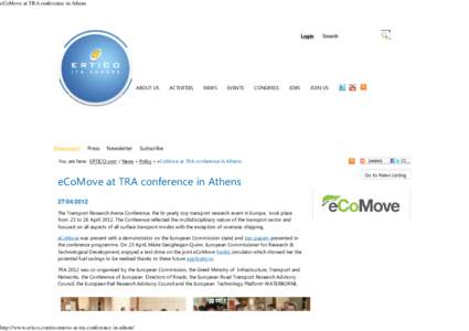 eCoMove at TRA conference in Athens  Login ABOUT US