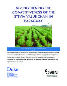 STRENGTHENING THE COMPETITIVENESS OF THE STEVIA VALUE CHAIN IN